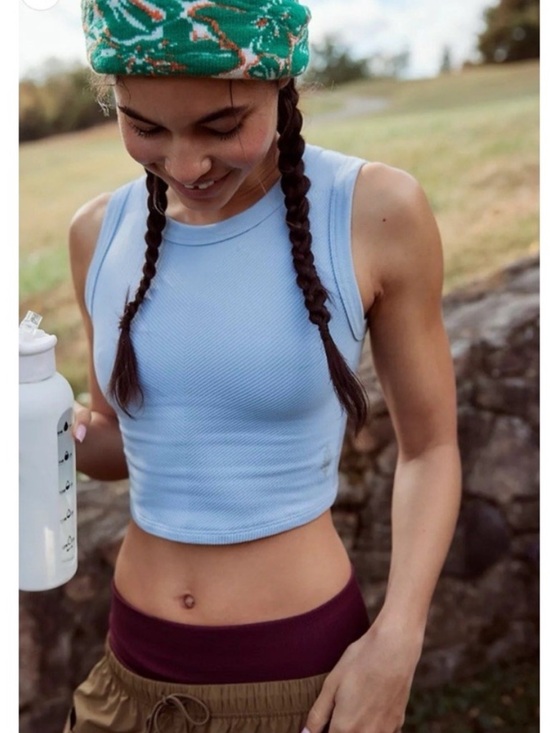 Free People Tops - FP Movement Women Size M/L Free Throw Muscle Tank Textured Steel Blue Cropped